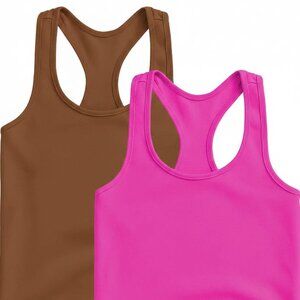 2 PACK Sleeveless tank tops with round neck and criss-cross back PINK and BROWN
